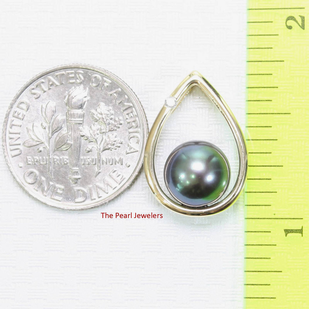 Black Pearl Raindrop Pendant with Diamond – 14k Yellow Gold