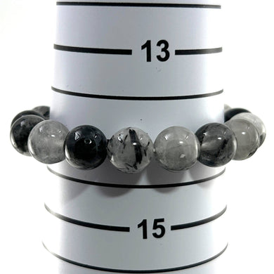 10mm Black Rutilated Quartz Gemstone Beads Stretch Bracelet