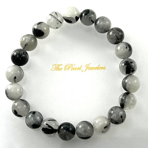 10mm Black Rutilated Quartz Gemstone Beads Stretch Bracelet