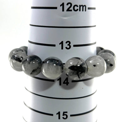 12mm Black Rutilated Quartz Gemstone Beads Stretch Bracelet