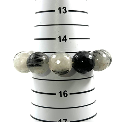 16mm Black Rutilated Quartz Gemstone Stretch Bracelet