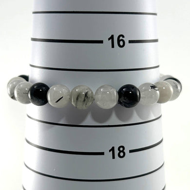 8mm Black Rutilated Quartz Gemstone Beads Stretch Bracelet