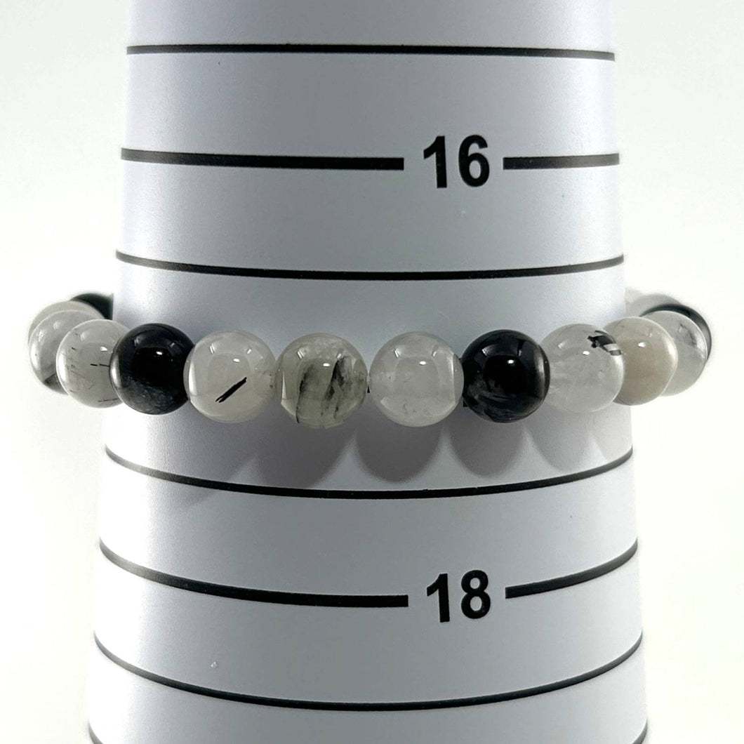 8mm Black Rutilated Quartz Gemstone Beads Stretch Bracelet