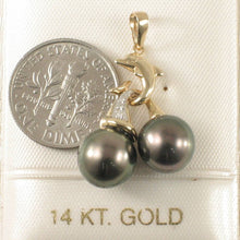 Load image into Gallery viewer, Black Tahitian Dolphin Pearl Pendant 14k