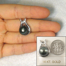 Load image into Gallery viewer, Genuine Black Tahitian Pearl &amp; Diamond Pendant in White Gold