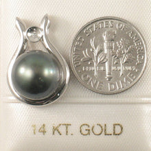 Load image into Gallery viewer, Genuine Black Tahitian Pearl &amp; Diamond Pendant in White Gold