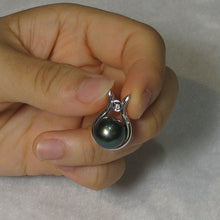 Load image into Gallery viewer, Genuine Black Tahitian Pearl &amp; Diamond Pendant in White Gold