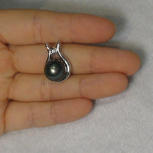 Load image into Gallery viewer, Genuine Black Tahitian Pearl &amp; Diamond Pendant in White Gold