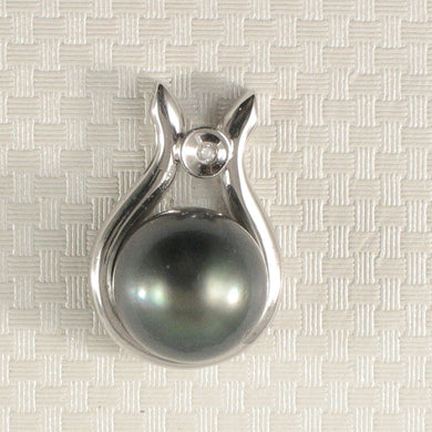 Genuine Black Tahitian Pearl & Diamond Pendant in White Gold