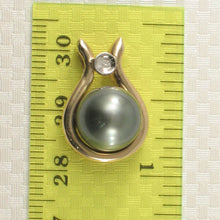 Load image into Gallery viewer, Genuine Black Tahitian Pearl &amp; Diamond Phorminx-Style Yellow Gold Pendant