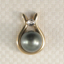 Load image into Gallery viewer, Genuine Black Tahitian Pearl &amp; Diamond Phorminx-Style Yellow Gold Pendant