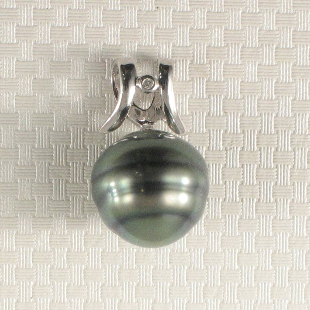 14k White Gold Angel-Wing & Diamond Black Tahitian Pearl Pendant