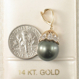 Vintage Baroque Black Tahitian Pearl & 14k Yellow Gold Enhance-Cap Pendant