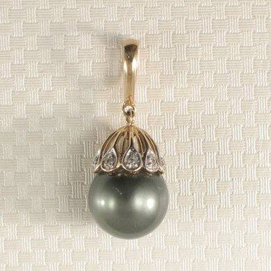 Vintage Baroque Black Tahitian Pearl & 14k Yellow Gold Enhance-Cap Pendant