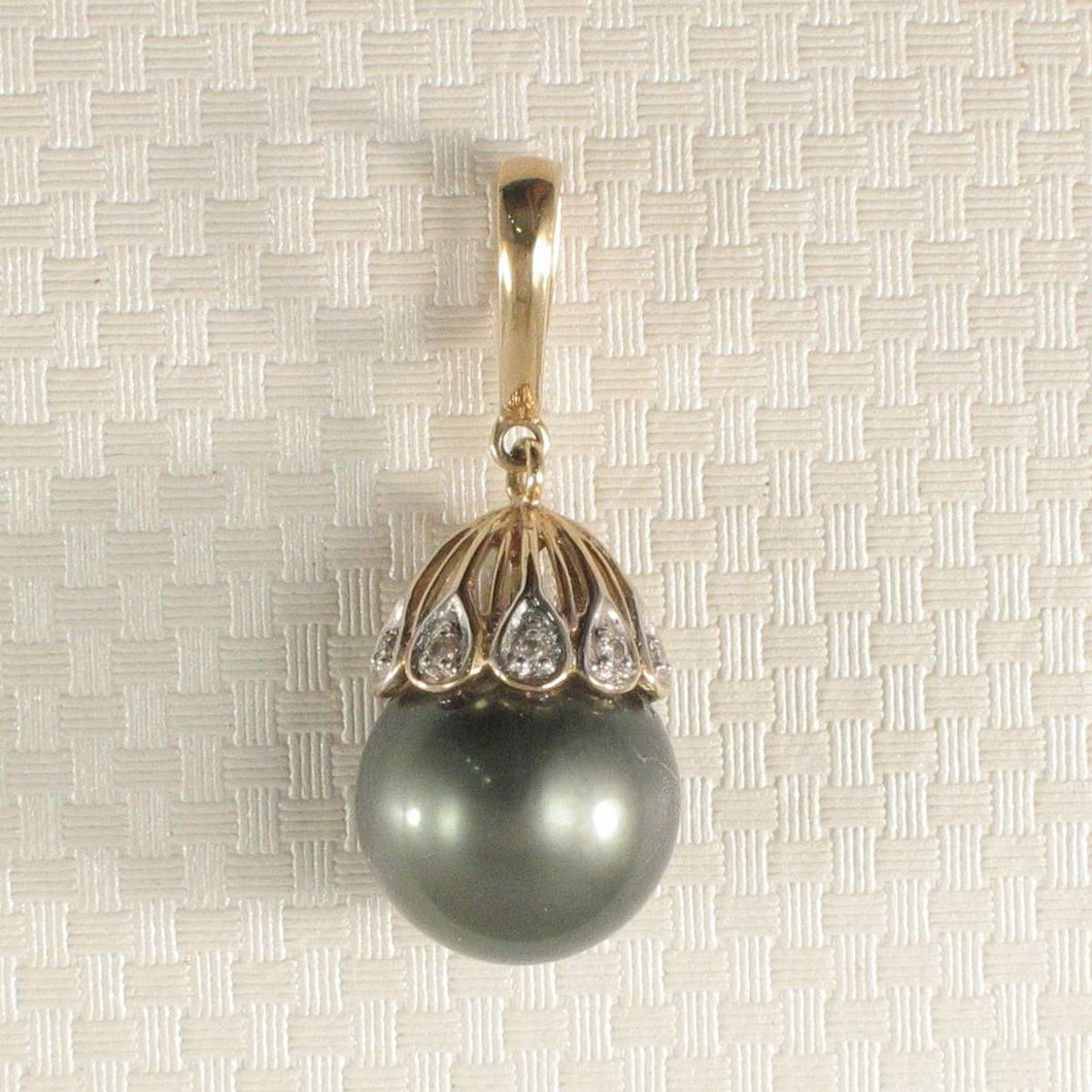 Vintage Baroque Black Tahitian Pearl & 14k Yellow Gold Enhance-Cap Pendant