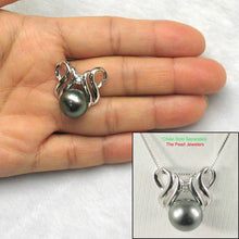 Load image into Gallery viewer, Black Tahitian Pearl Pendant in 14k White Gold &amp; Diamonds