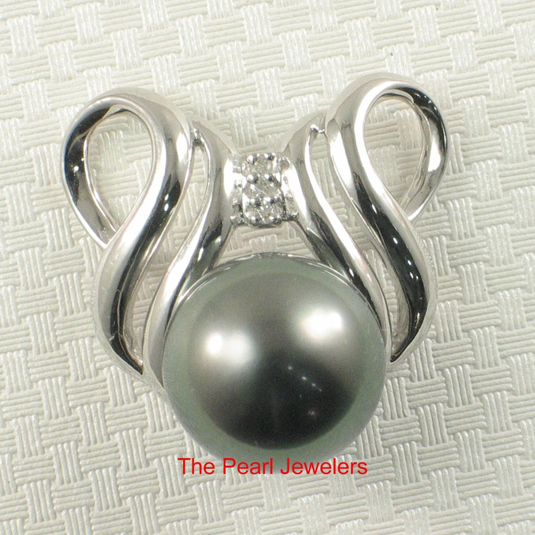 Black Tahitian Pearl Pendant in 14k White Gold & Diamonds