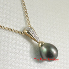 Load image into Gallery viewer, Black Tahitian Pearl Pendant with Yellow Gold &amp; Diamond Stripe