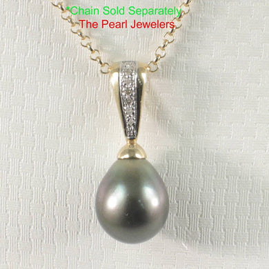 Black Tahitian Pearl Pendant with Yellow Gold & Diamond Stripe