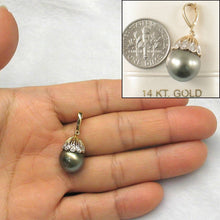 Load image into Gallery viewer, 14k Yellow Gold &amp; 6-Diamond 12 mm Black Tahitian Pearl Pendant