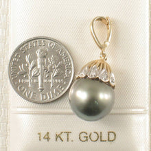 Load image into Gallery viewer, 14k Yellow Gold &amp; 6-Diamond 12 mm Black Tahitian Pearl Pendant