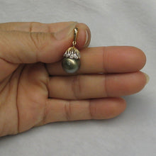 Load image into Gallery viewer, 14k Yellow Gold &amp; 6-Diamond 12 mm Black Tahitian Pearl Pendant