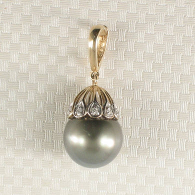 14k Yellow Gold & 6-Diamond 12 mm Black Tahitian Pearl Pendant