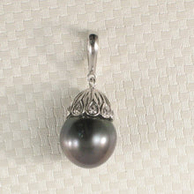 Load image into Gallery viewer, 14k White Gold &amp; 6-Diamond Black Tahitian Pearl Pendant