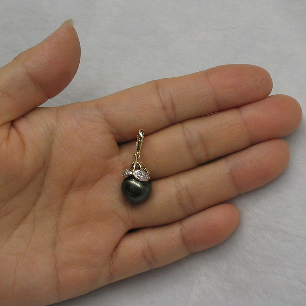 14k Yellow Gold & 8-Diamond Black Tahitian Pearl Pendant