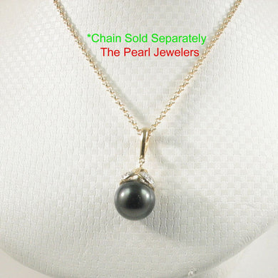 14k Yellow Gold & 8-Diamond Black Tahitian Pearl Pendant