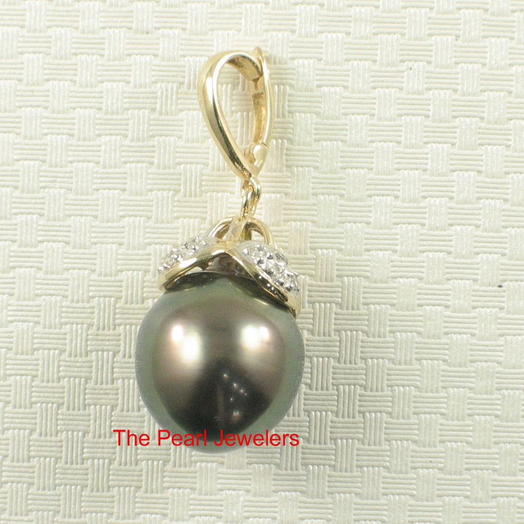 14k Yellow Gold & 8-Diamond Black Tahitian Pearl Pendant
