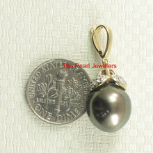Load image into Gallery viewer, 14k Yellow Gold &amp; 8-Diamond Black Tahitian Pearl Pendant