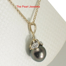 Load image into Gallery viewer, 14k Yellow Gold &amp; 8-Diamond Black Tahitian Pearl Pendant