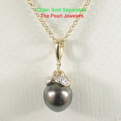 14k Yellow Gold & 8-Diamond Black Tahitian Pearl Pendant