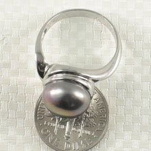 Load image into Gallery viewer, Solid Silver .925 9–10 mm Black-Grey Freshwater Pearl Solitaire Ring