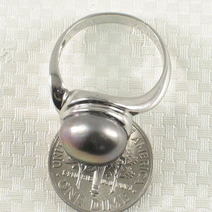 Solid Silver .925 9–10 mm Black-Grey Freshwater Pearl Solitaire Ring