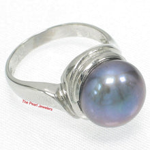 Load image into Gallery viewer, Solid Silver .925 9–10 mm Black-Grey Freshwater Pearl Solitaire Ring