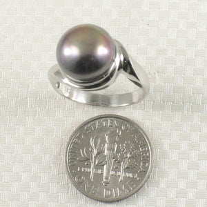 Solid Silver .925 9–10 mm Black-Grey Freshwater Pearl Solitaire Ring