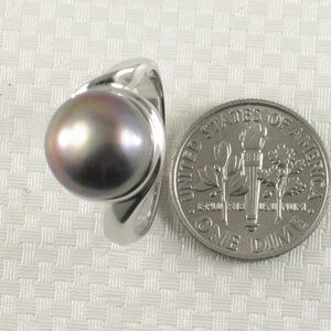 Solid Silver .925 9–10 mm Black-Grey Freshwater Pearl Solitaire Ring