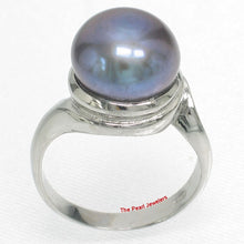 Load image into Gallery viewer, Solid Silver .925 9–10 mm Black-Grey Freshwater Pearl Solitaire Ring