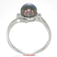 Load image into Gallery viewer, Solid Sterling Silver .925 Black Freshwater Pearl with CZ Accent Ring