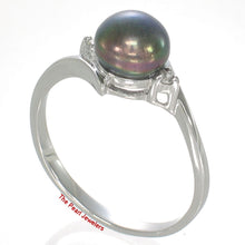 Load image into Gallery viewer, Solid Sterling Silver .925 Black Freshwater Pearl with CZ Accent Ring