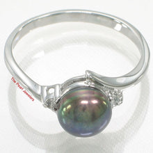 Load image into Gallery viewer, Solid Sterling Silver .925 Black Freshwater Pearl with CZ Accent Ring