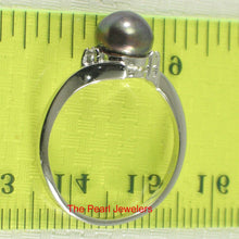Load image into Gallery viewer, Solid Sterling Silver .925 Black Freshwater Pearl with CZ Accent Ring
