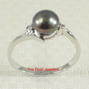 Solid Sterling Silver .925 Black Freshwater Pearl with CZ Accent Ring