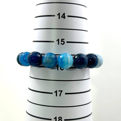 12mm Faceted Blue Agate Beads Stretchy Bracelet