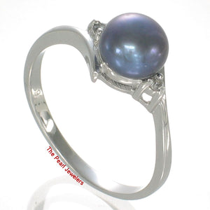 Solid Sterling Silver .925 Blue-Gray Freshwater Pearl with CZ Accent Ring
