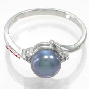 Solid Sterling Silver .925 Blue-Gray Freshwater Pearl with CZ Accent Ring