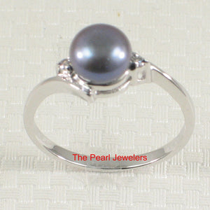 Solid Sterling Silver .925 Blue-Gray Freshwater Pearl with CZ Accent Ring