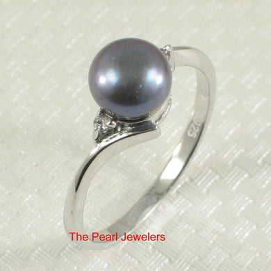 Solid Sterling Silver .925 Blue-Gray Freshwater Pearl with CZ Accent Ring